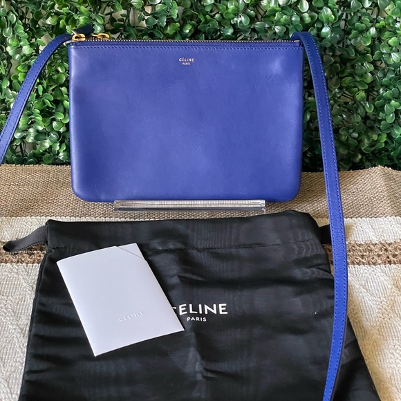 Celine Triple Zip Crossbody Bag Bright Blue Authentic - Picture 1 of 7